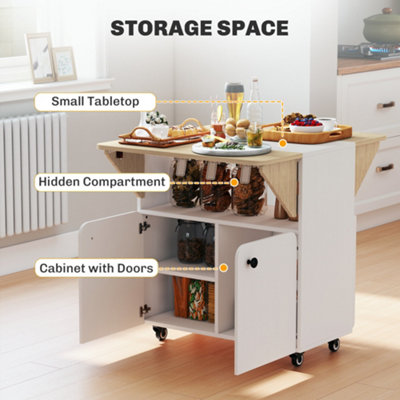 HOMCOM Folding Dining Table, Rolling Drop Leaf Table with Hidden Shelf