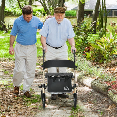 HOMCOM Folding Rollator, 4 Wheeled Aluminum Mobility Walker with Seat and Bag