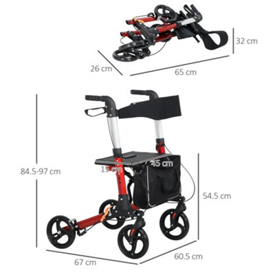 HOMCOM Folding Rollator Walker w/ Seat Storage Bag Adjustable Handle for Seniors