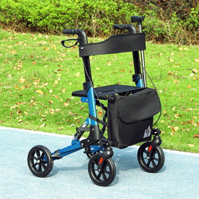 HOMCOM Folding Rollator Walker with Seat, Backrest, Bag, 4 Wheels, Blue