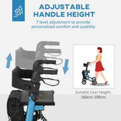 HOMCOM Folding Rollator Walker with Seat, Backrest, Bag, 4 Wheels, Blue