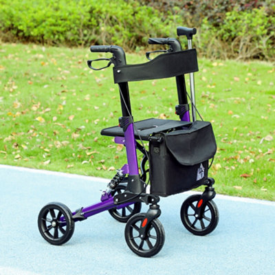HOMCOM Folding Rollator Walker with Seat, Backrest, Bag, 4 Wheels, Purple