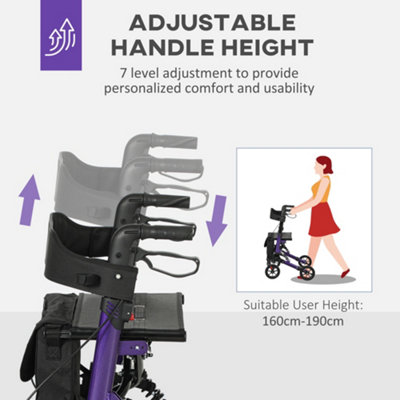 HOMCOM Folding Rollator Walker with Seat, Backrest, Bag, 4 Wheels, Purple