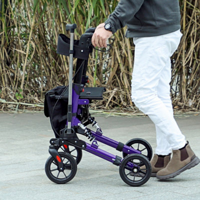 HOMCOM Folding Rollator Walker with Seat, Backrest, Bag, 4 Wheels, Purple