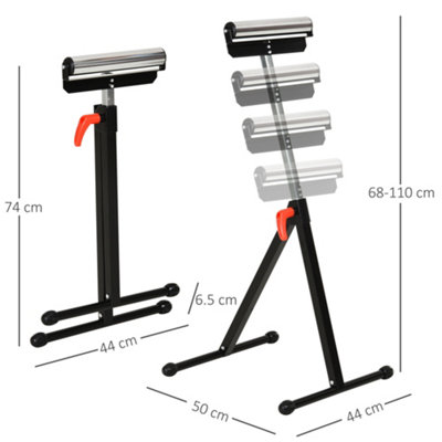 HOMCOM Folding Roller Stand, Material Support Pedestal Ball Bearing Roller Height Adjustable Portable, Metal Construction, Black