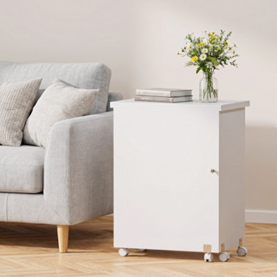 HOMCOM Folding Sewing Table Rolling Craft Table with Drop Leaf Wheels White