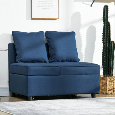 HOMCOM Folding Sleeper Sofa Bed Chair with Pillows Pocket Blue