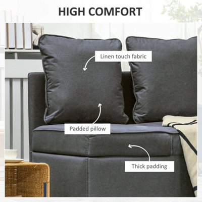 HOMCOM Folding Sleeper Sofa Bed Chair with Pillows, Pocket, Grey