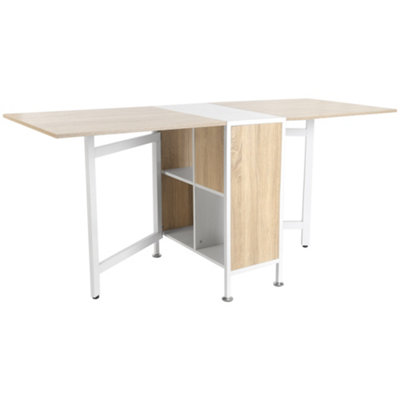 HOMCOM Folding Table Computer Desk with Storage Shelves Oak, White Home Office