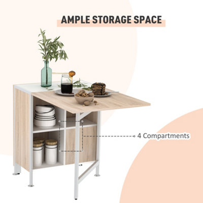 HOMCOM Folding Table Computer Desk with Storage Shelves Oak, White Home Office