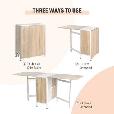 HOMCOM Folding Table Computer Desk with Storage Shelves Oak, White Home Office