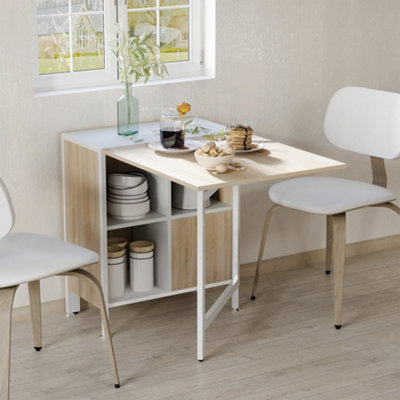 HOMCOM Folding Table Computer Desk with Storage Shelves Oak, White Home Office