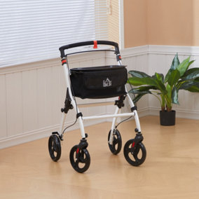 HOMCOM Folding Upright Rollator Walker with Storage Bag, Tray, White