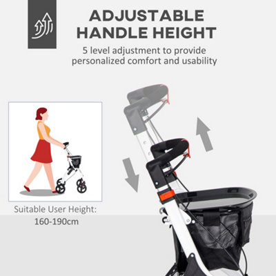 HOMCOM Folding Upright Rollator Walker with Storage Bag, Tray, White