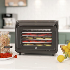 HOMCOM Food Dehydrator with 6 Stainless Steel Tray, for Fruit, Meat, Black