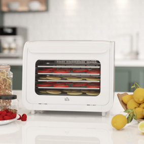 HOMCOM Food Dehydrator with 6 Stainless Steel Tray, for Fruit, Meat, White