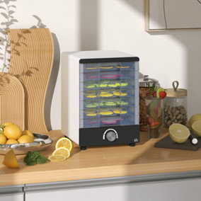 HOMCOM Food Dehydrator with 7 Stainless Steel Tray, for Fruit, Meat, White