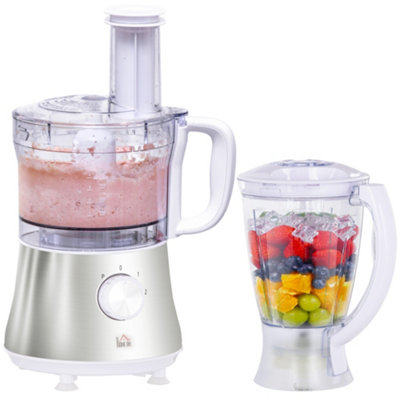 HOMCOM Food Processor with 1L Bowl, 1.5L Blender, Reversible Slicing and Grating Discs, Adjustable Speed and Pulse, 500W