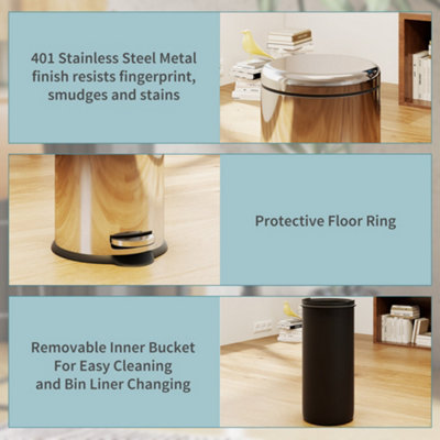 thumbnail image 2 of HOMCOM Stainless Steel Foot Pedal Bin – 29.2cm X 29.2cm X 62.9cm, 3kg – Kitchen Garbage Can With Lid 2 of 5