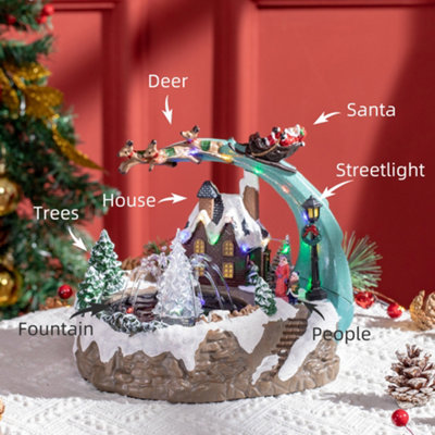 HOMCOM Fountain Christmas Village, Santa and Deer Animated