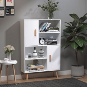 HOMCOM Free Standing Bookcase Shelves Unit Storage Cabinet w/ Two Doors White