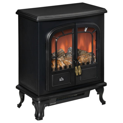 HOMCOM Free standing Electric Fireplace Stove W/ LED Fire Flame Effect  Black | DIY at Bu0026Q