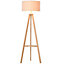 HOMCOM Free Standing Tripod Floor Lamp Bedside Light Reading Light with Storage Shelf Linen Shade, 154cm, Cream