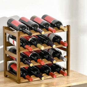 HOMCOM Free Standing Wine Rack 16 Bottle Holders, Bamboo Display Shelf, Brown