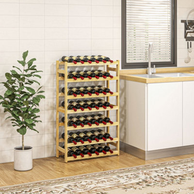 HOMCOM Free Standing Wooden Wine Rack 42 Bottles Holders, Natural