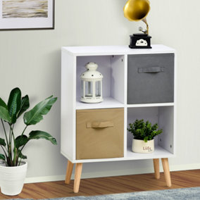 HOMCOM Freestanding 4 Cube Storage Cabinet Unit Bookcase w/ 2 Drawer
