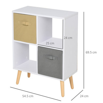 HOMCOM Freestanding 4 Cube Storage Cabinet Unit Bookcase w/ 2 Drawer