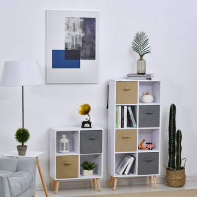HOMCOM Freestanding 4 Cube Storage Cabinet Unit Bookcase w/ 2 Drawer