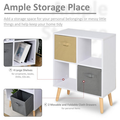 HOMCOM Freestanding 4 Cube Storage Cabinet Unit Bookcase w/ 2 Drawer