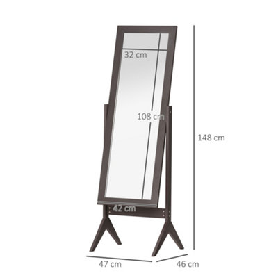 HOMCOM Freestanding Dressing Mirror 148x47cm Adjustable Angle Dark Brown Frame