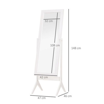 HOMCOM Freestanding Dressing Mirror 148x47cm Adjustable Angle White Frame Home