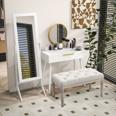 HOMCOM Freestanding Dressing Mirror 148x47cm Adjustable Angle White Frame Home