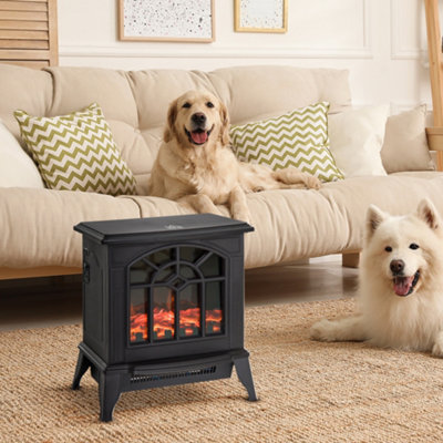 HOMCOM Freestanding Electric Fireplace Heater w/ LED Flame 1000W/2000W Black  | DIY at Bu0026Q