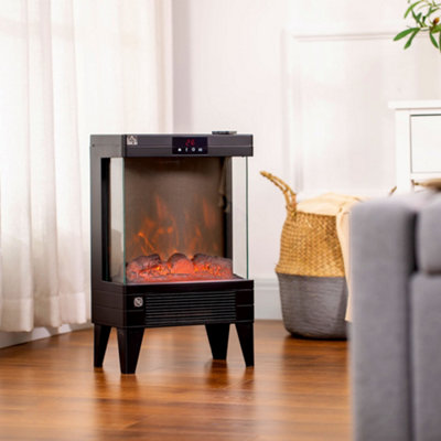 HOMCOM Freestanding Electric Fireplace Heater w/ LED Screen u0026 Remote, Black  | DIY at Bu0026Q