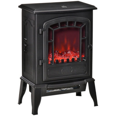 HOMCOM Freestanding Electric Fireplace Heater W/ Realistic Flame Effect  Black | DIY at Bu0026Q