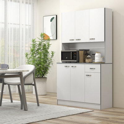 HOMCOM Freestanding Kitchen Cupboard, Storage Cabinet with Doors White, Grey