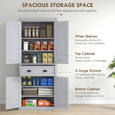 Homcom traditional freestanding kitchen pantry cabinet deals cupboard with doors and shelves