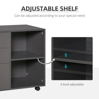 HOMCOM Freestanding Storage Cabinet w/ 3 Drawers 2 Shelves 4 Wheels Office Grey