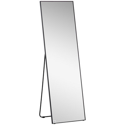 HOMCOM Full Length Mirror Floor Standing or Wall-Mounted, Dressing Mirror,  Black