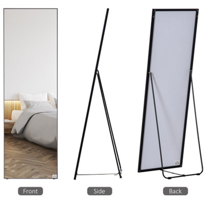 HOMCOM Full Length Mirror Floor Standing or Wall-Mounted, Dressing Mirror,  Black