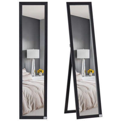 HOMCOM Full Length Mirror, Floor Standing or Wall-Mounted Long Mirror, Black