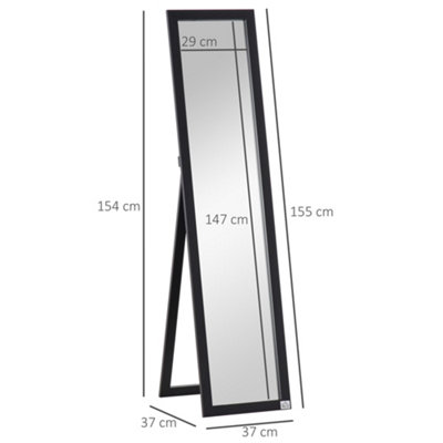 HOMCOM Full Length Mirror, Floor Standing or Wall-Mounted Long Mirror, Black