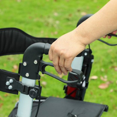 HOMCOM Fully Folding Rollator Walker with Seat, Backrest, Bag, Red