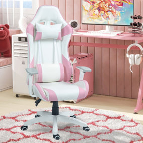 HOMCOM Gaming Chair for Adults Faux Leather Computer Chair w/ 3D Armrests Pink