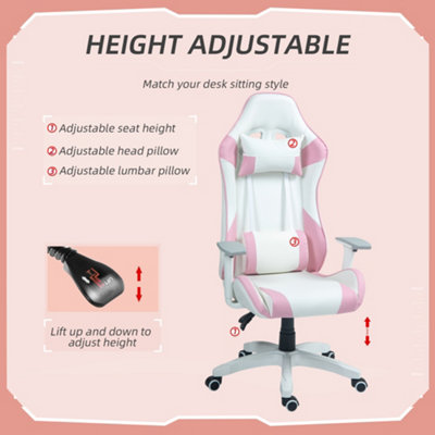 HOMCOM Gaming Chair for Adults Faux Leather Computer Chair w/ 3D Armrests Pink