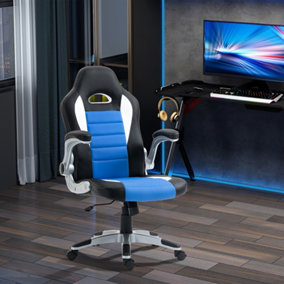 HOMCOM Gaming Chair PU Leather Office Chair Swivel Chair w/ Tilt Function, Blue